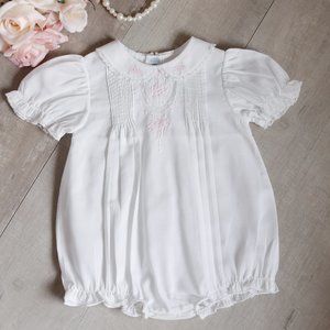 Feltman Brothers White Heirloom Bubble UNIQUE Romper Pink Embroidery NWT RARE